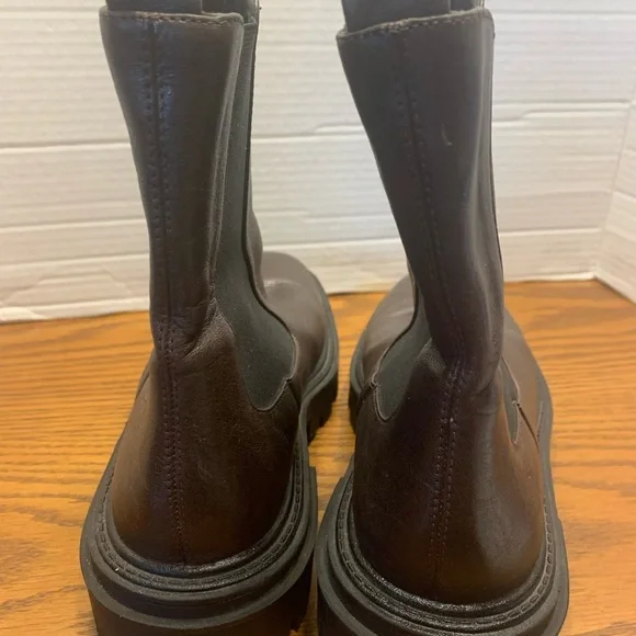 Zara Woman’s EU39 US8 Brown Leather Ankle Elastic Chunky Heel Chelsea Boots - Picture 6 of 11